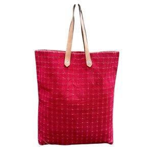 Hermes Vintage Ahmedabad Tall Red Tote Tan Leather Handles Gold Plated Hardware